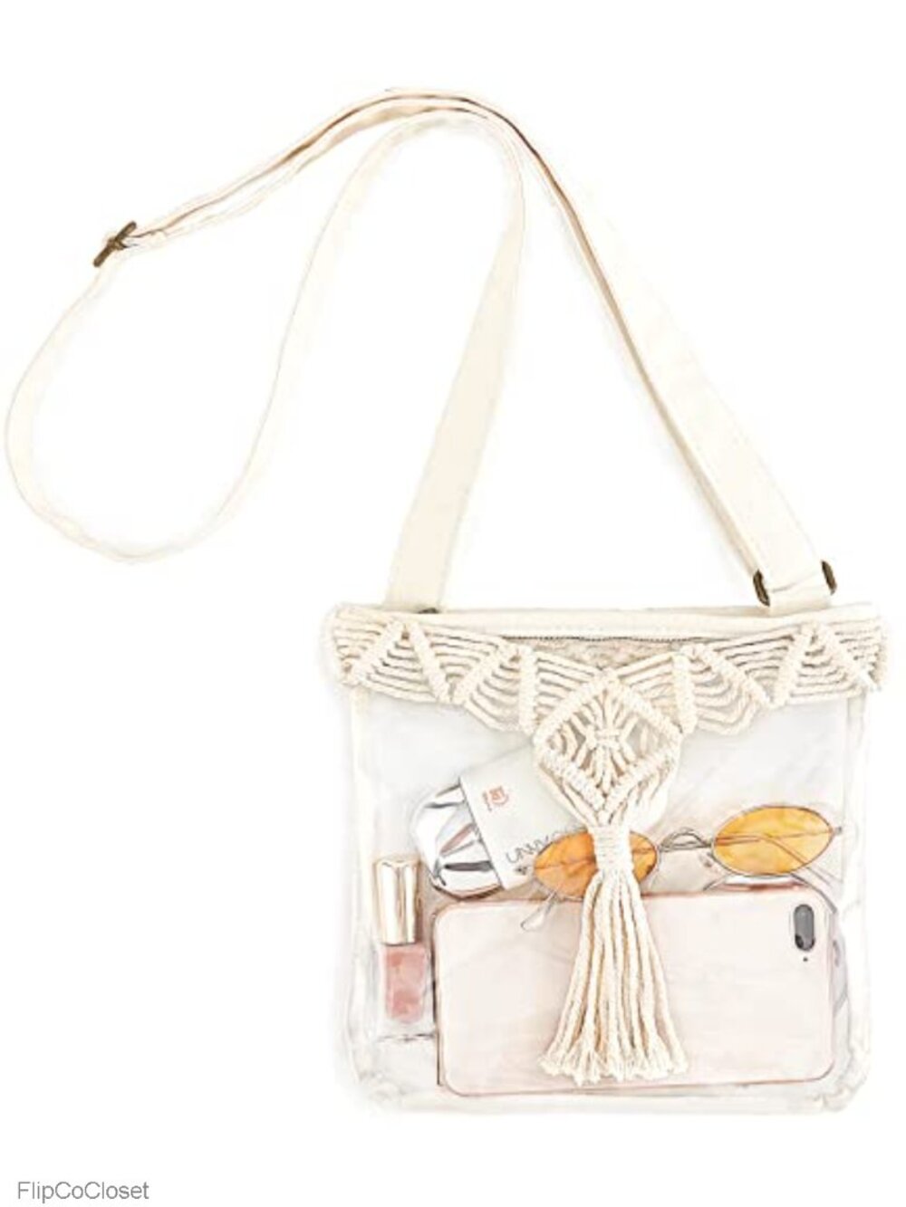 Clear Crossbody Bag Stadium Approved Boho Macrame Tassel